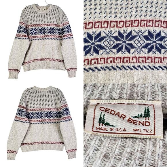 Vintage Cedar Bend Sweater Wool Knit Crewneck Beige Nordic Knit Winter Size XL - Picture 1 of 9